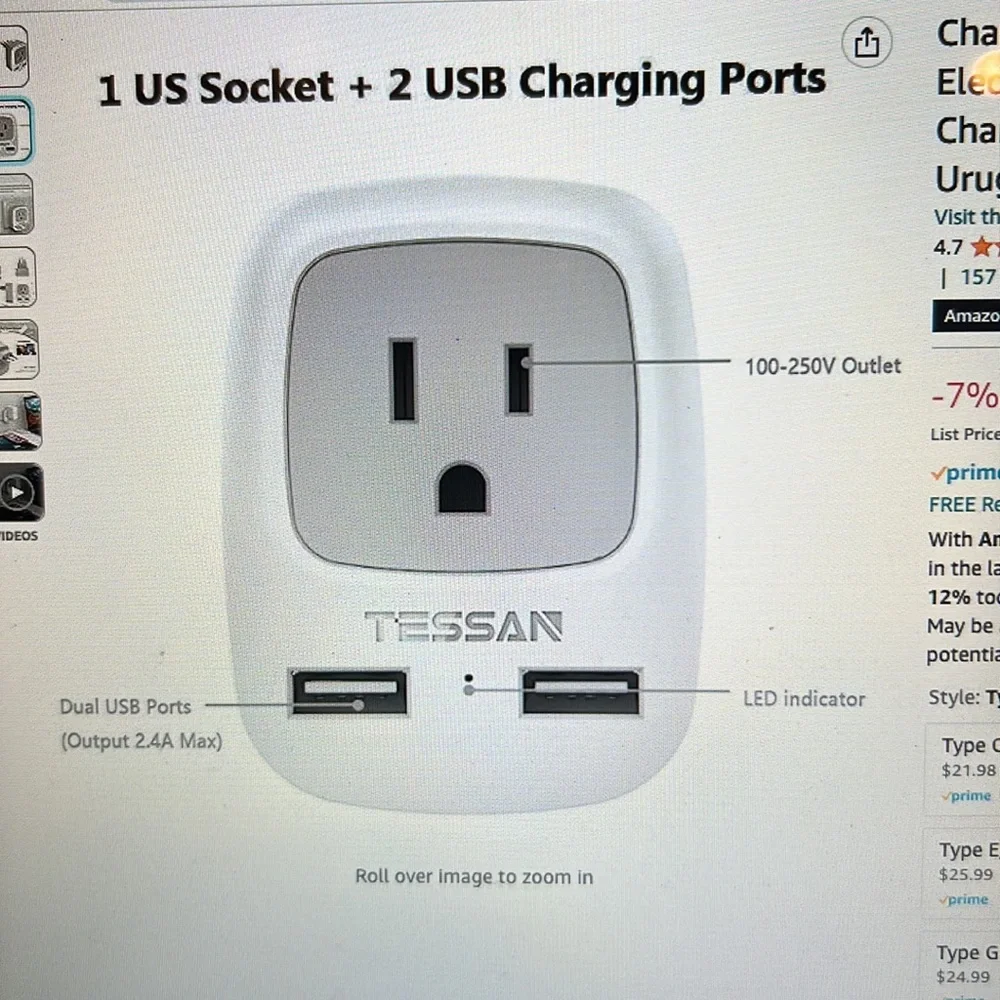 TESSAN Italy travel adapter grounded plug converter NEW - Picture 4 of 8